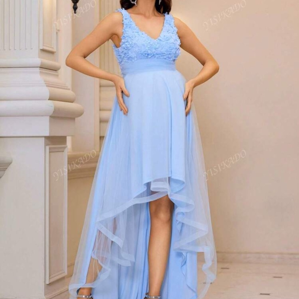 Beautiful light blue maternity dress.